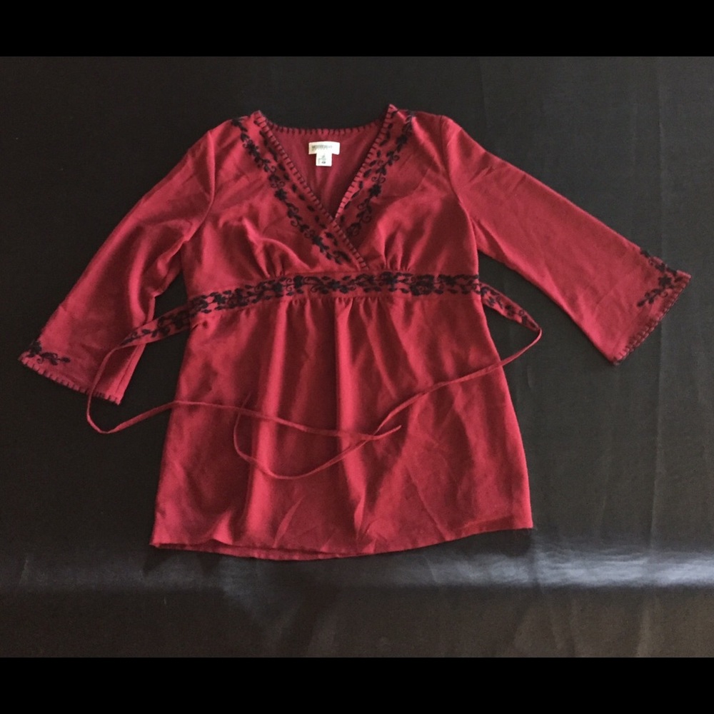 Vintage Y2K Motherhood Maternity Rich Crimson Crepe Blouse - Size Small